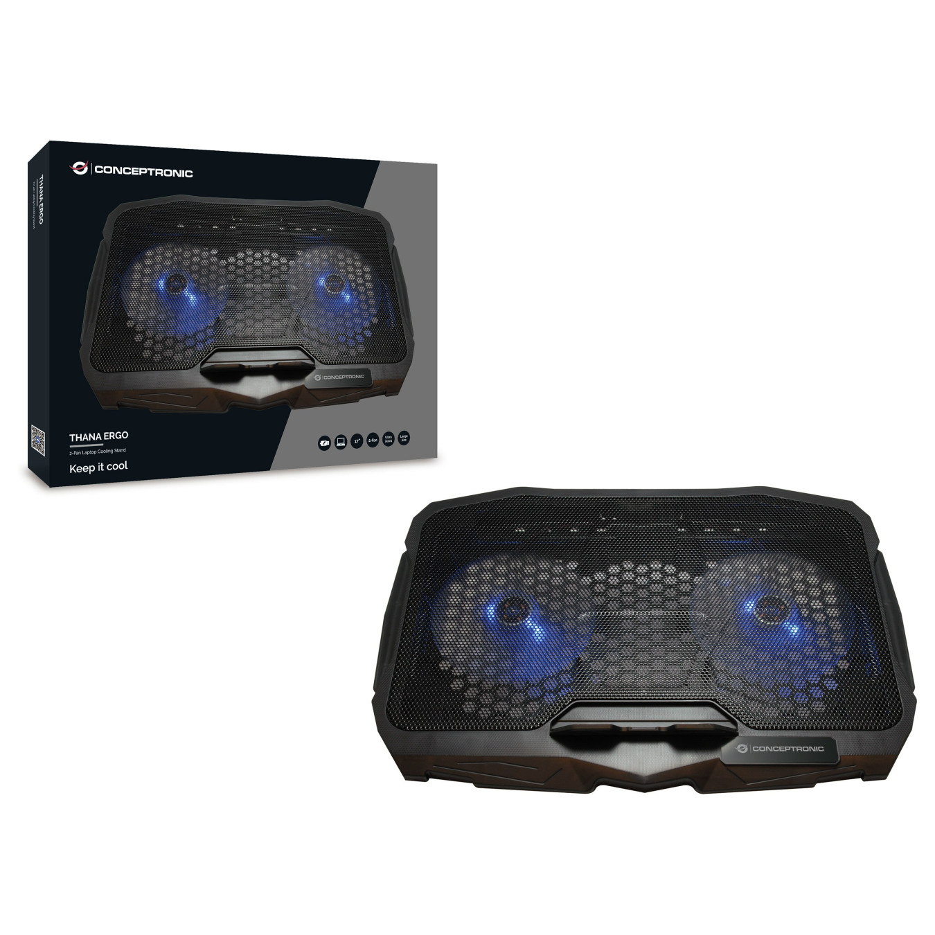 CONCEPTRONIC 2-Fan USB-A2.0 Laptop-Kühlpad 7Kg ERGO 17' sw — Buy in Cyprus with Fast Delivery