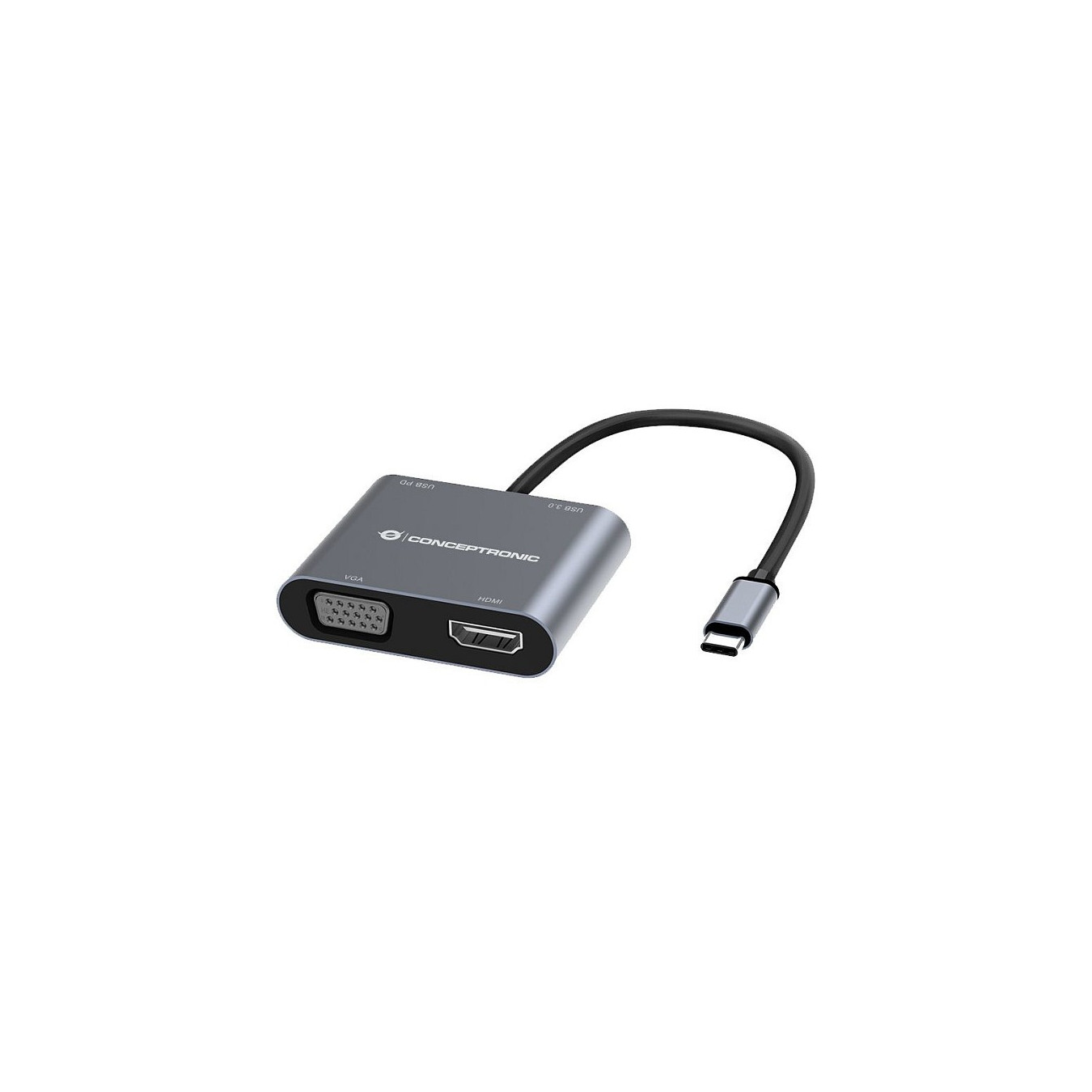CONCEPTRONIC 4-1 Dock USB-C- to HDMI.USB3.0.VGA.100WPD 15cm gr — Buy in Cyprus with Fast Delivery