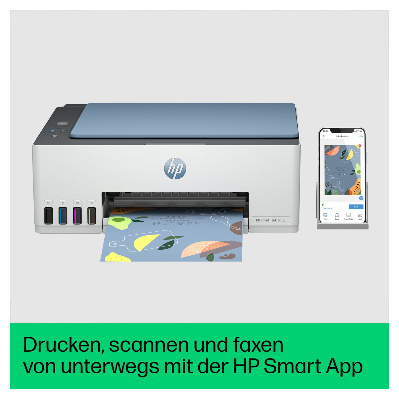 HP Smart Tank 5106 Farb Tintenstrahl Multifunktionsdrucker A4 Drucker. Scanner. Kopierer (4A8D1A BHC)