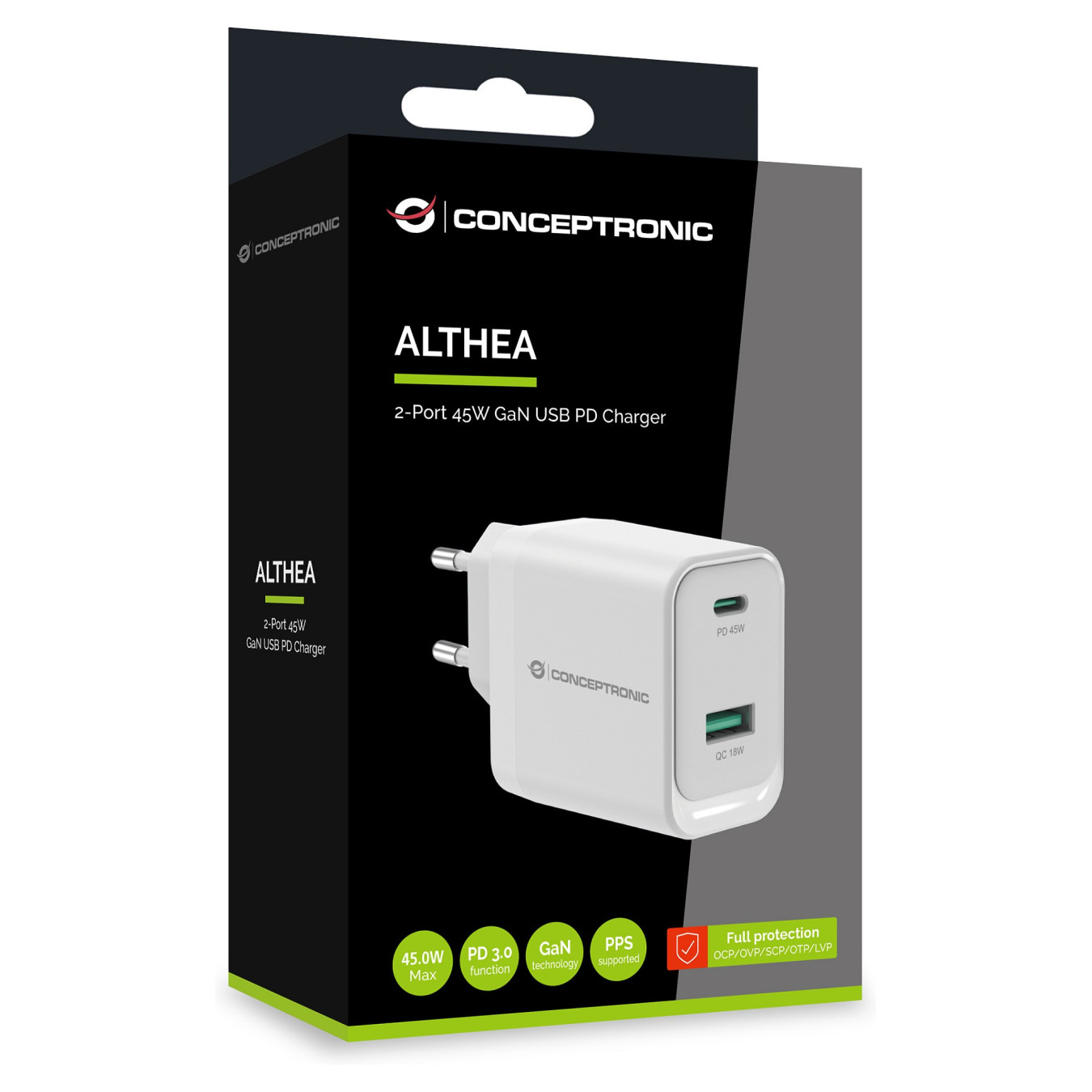 CONCEPTRONIC Ladegerät 2Port GaN USB-C -A 45WPD3.0 PPS ws — Buy in Cyprus with Fast Delivery