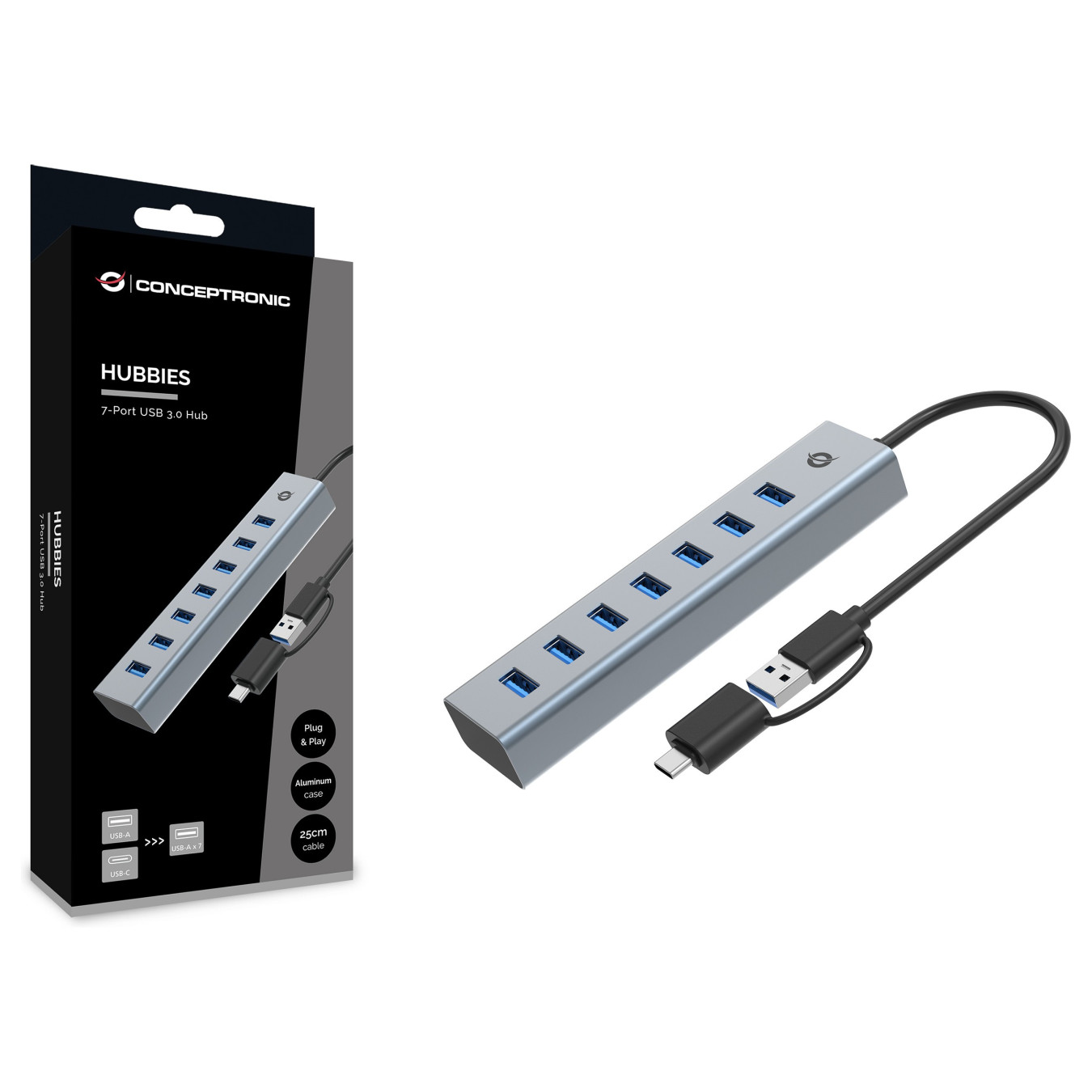 CONCEPTRONIC 7-Port Hub USB-A3.0 -C Adap.- to 7xA3.0 o.Netz. gr — Buy in Cyprus with Fast Delivery