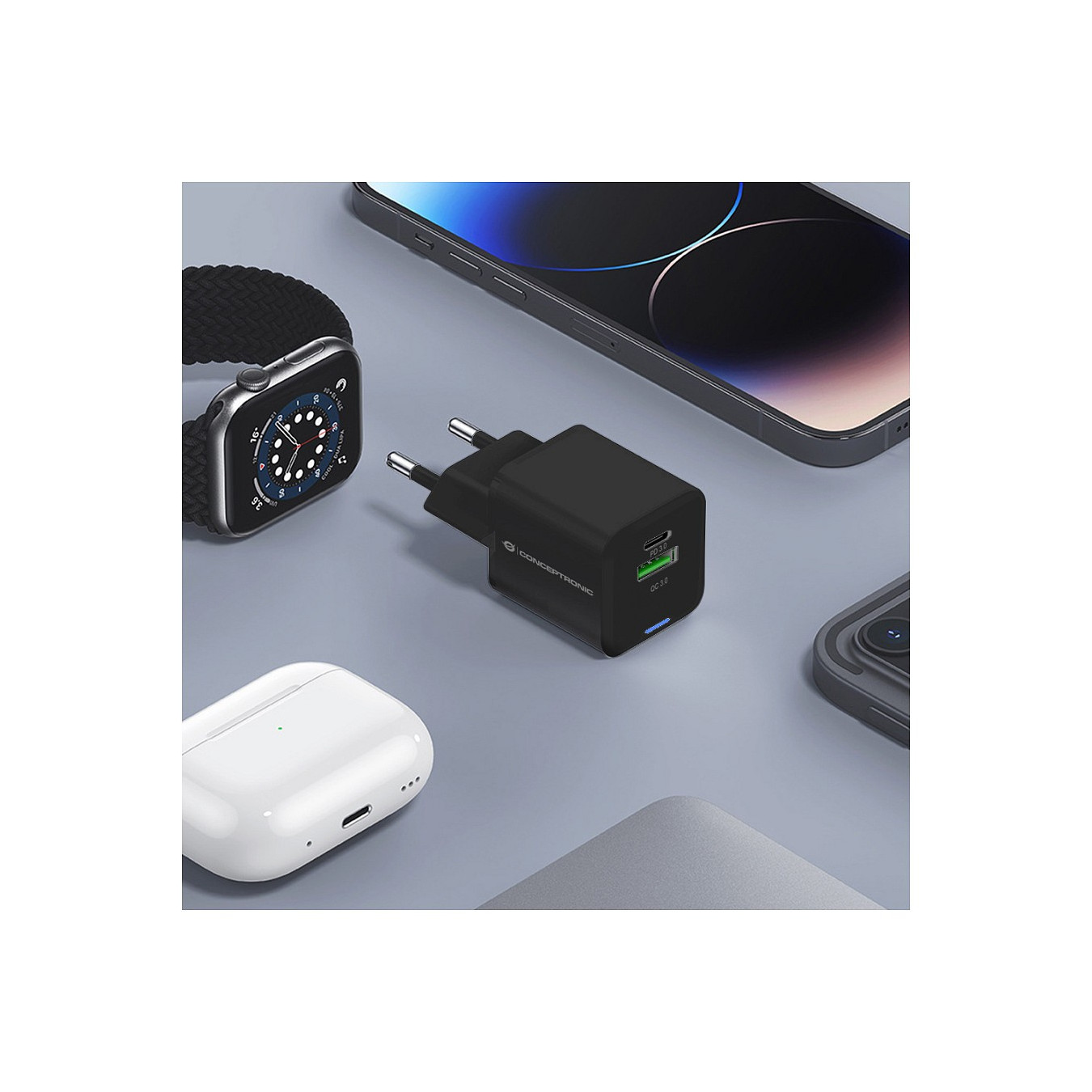 CONCEPTRONIC Ladegerät 2Port GaN USB-C -A 20WPD3.0 PPS sw — Buy in Cyprus with Fast Delivery