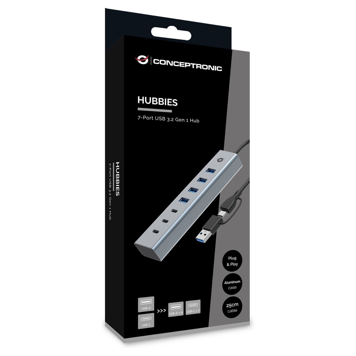 CONCEPTRONIC 7-Port Hub USB-A3.0 -C Adap.- to 4xA3.0+o.Netz. gr — Buy in Cyprus with Fast Delivery