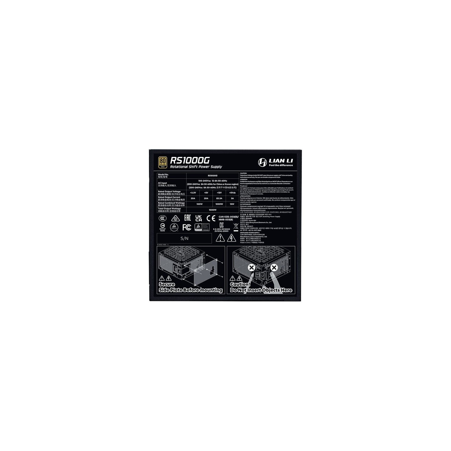 Lian Li RS1000G Black 1000W 80+ Gold ATX 3.1 PSU w/12V-2x6 & RS Hub (Boxed) — Buy in Cyprus with Fast Delivery