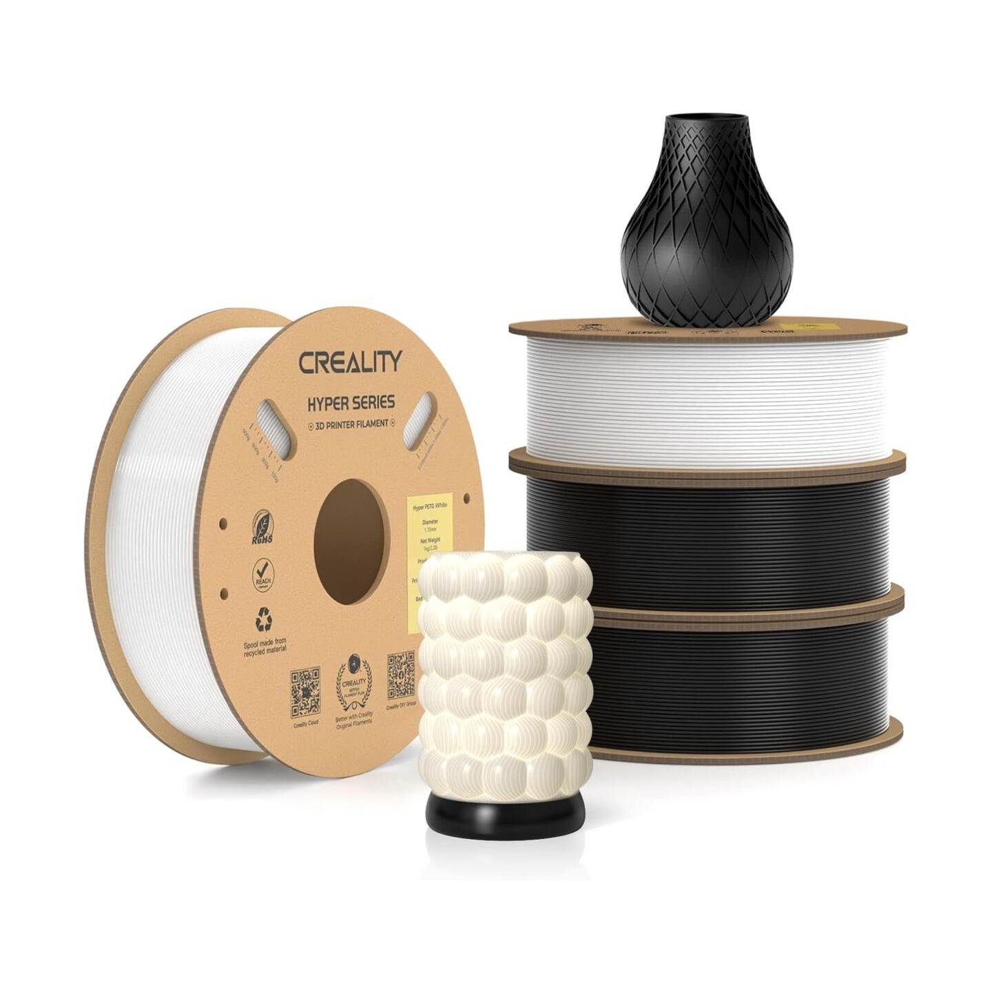Creality Hyper-PETG Value Pack 4kg - 2x Black & 2x White 3D Printer Filament, fast print, 4kg 1.78