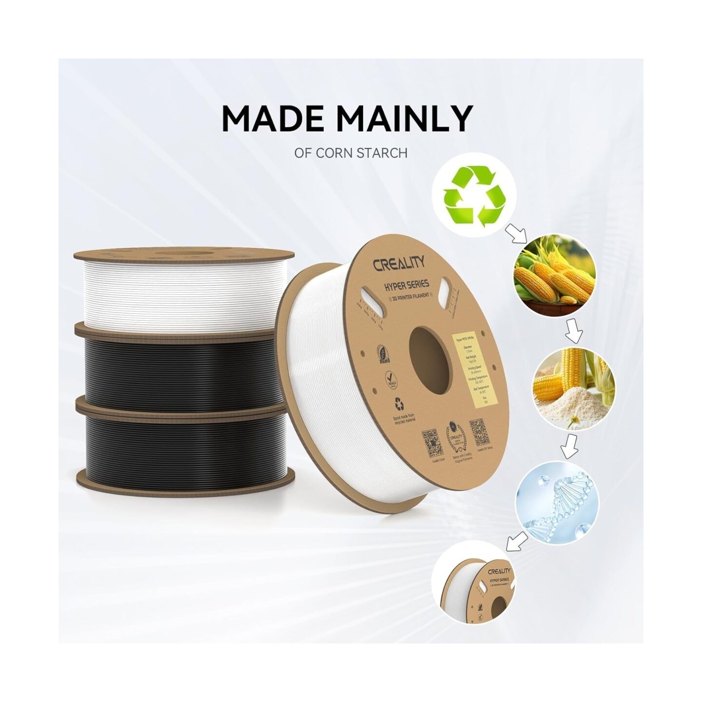 Creality Hyper-PETG Value Pack 4kg - 2x Black & 2x White 3D Printer Filament, fast print, 4kg 1.78