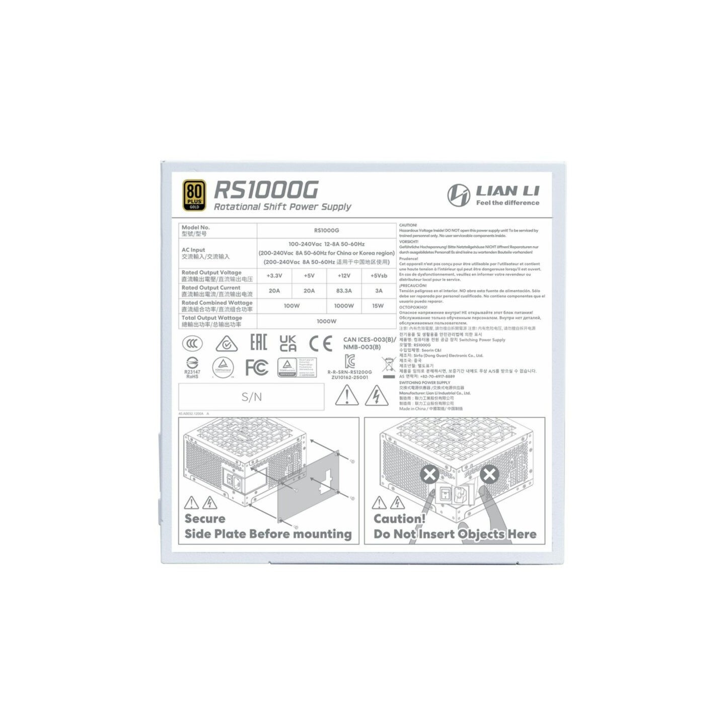 Lian Li RS1000G White 1000W 80+ Gold Fully Modular ATX 3.1 PSU (Boxed) — Buy in Cyprus with Fast Delivery