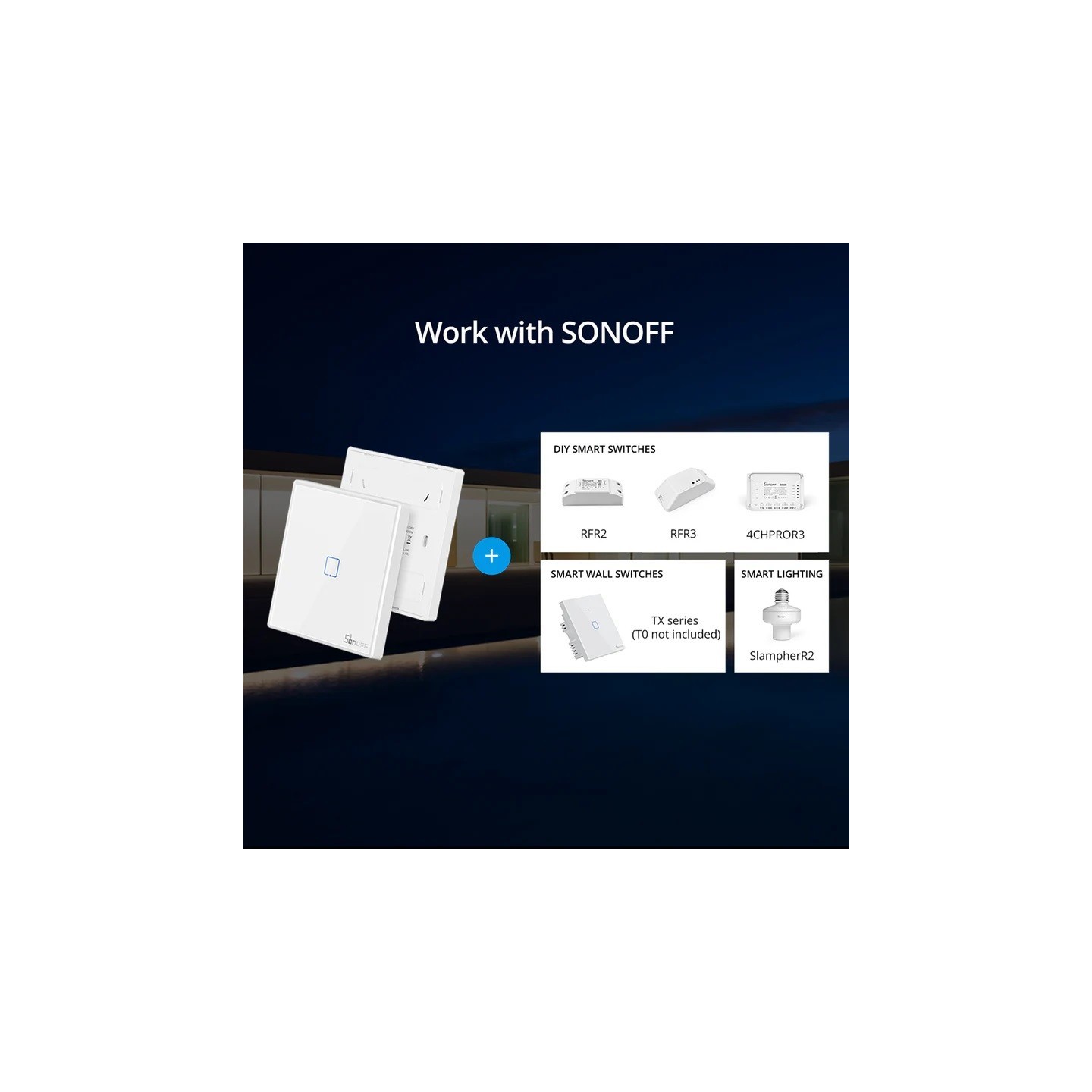 Sonoff T2EU2C-RF Smart Wall Touch Switch 2-Button White — Buy in Cyprus with Fast Delivery