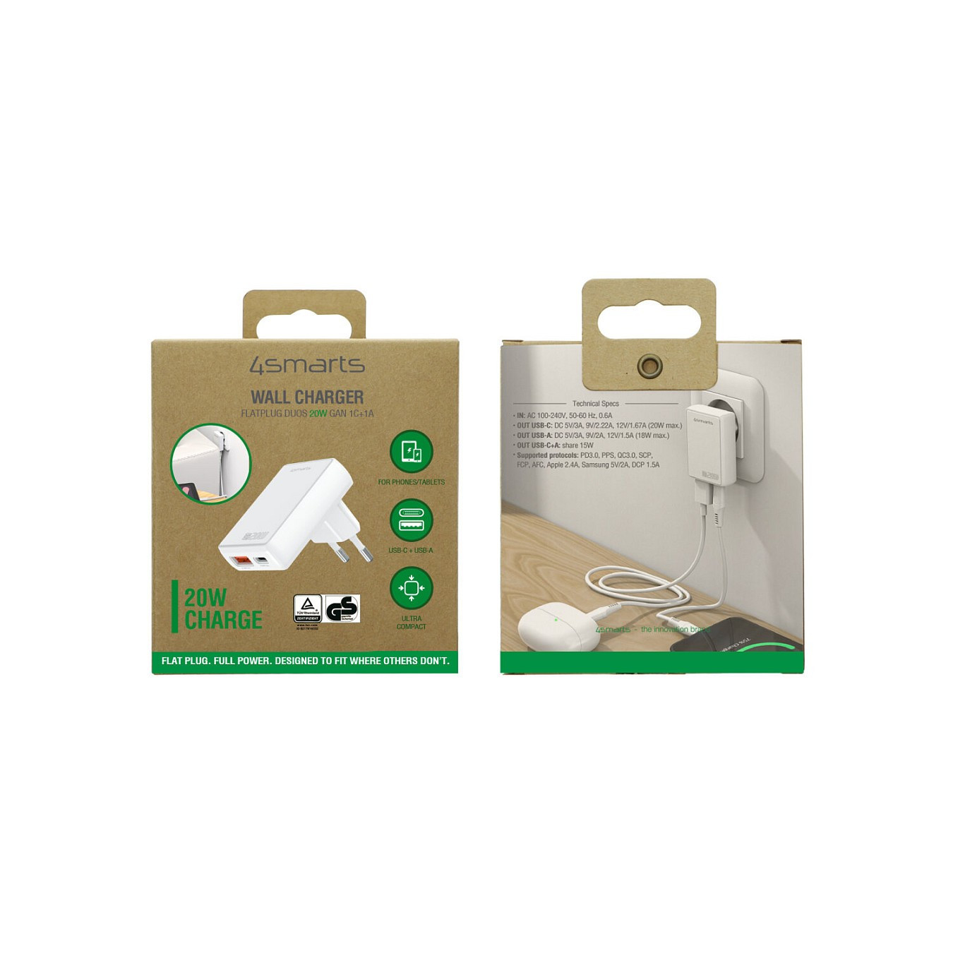 4smarts Netzladegert FlatPlug Duos 20W GaN 1C+1A. wei — Buy in Cyprus with Fast Delivery