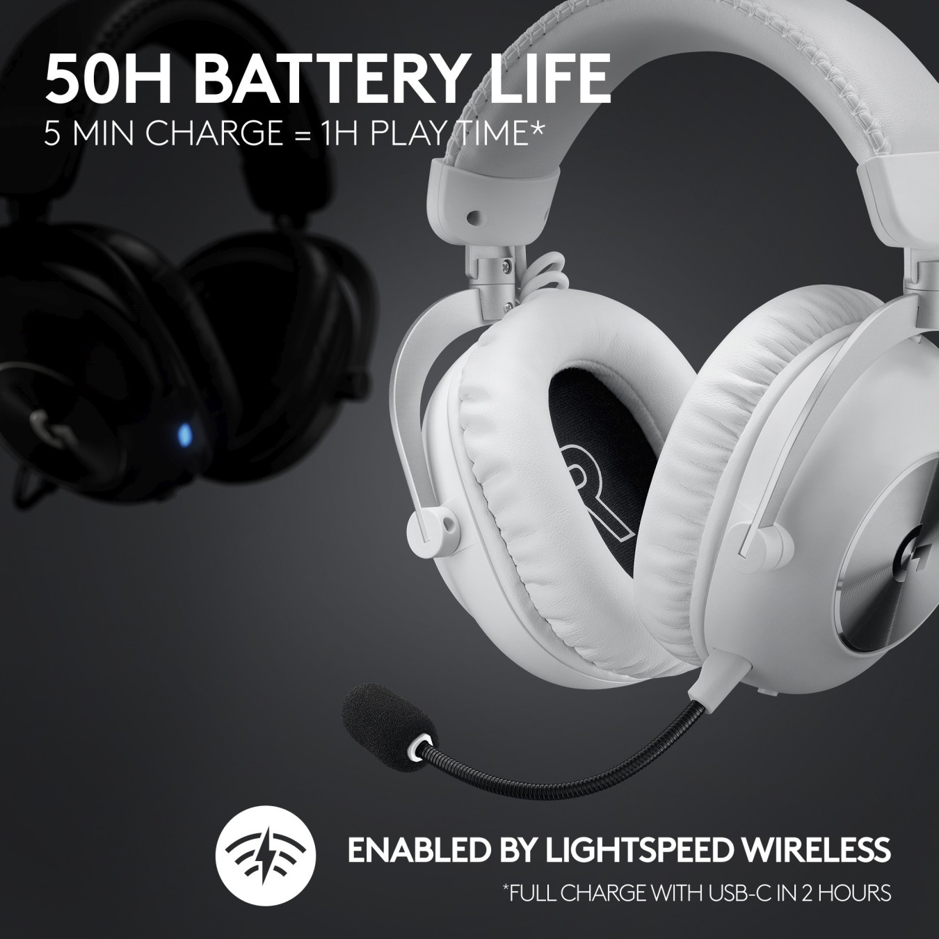 Logitech PRO X 2 LIGHTSPEED Wireless Gaming Headset - EMEA28-935 - White, Dual Wireless (2.4G+Bluetooth), DTS:X, 50h