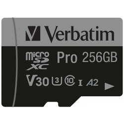 Buy Verbatim Pro microSDXC 256GB - Class 10 UHS-I U3 V30 - Black, with SD Adapter in Cyprus, Nicosia, Limassol, Larnaka, Pafos