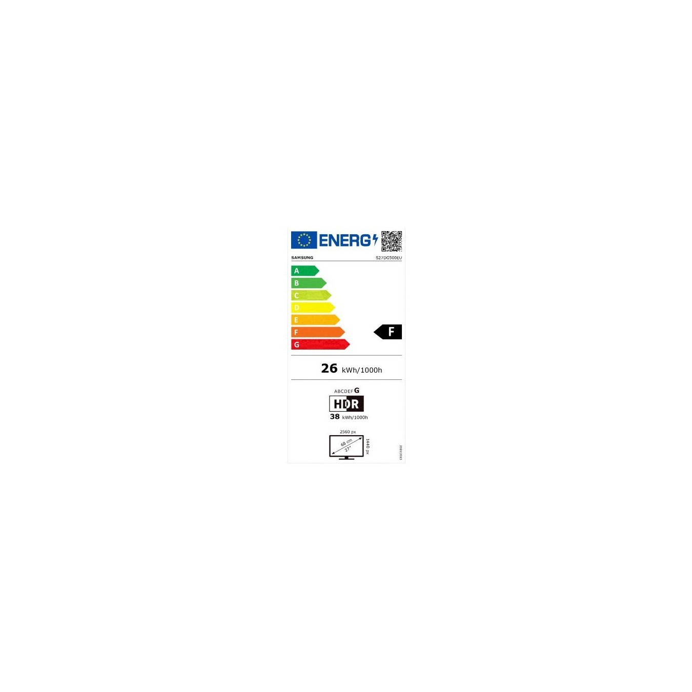 Samsung Odyssey G5 S27DG500EU - 27 inch QHD (2560x1440) IPS 180Hz 1ms HDR400 Gaming Monitor - Black