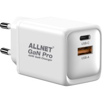 Z ALLNET Ersatznetzteil QC USB-C PD GaN Netzteil Power Supply45Watt 1x USB Typ-A QC 1x USB Typ-C EU PLUG