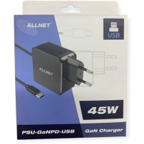 Z ALLNET Ersatznetzteil QC USB-C PD GaN Netzteil Power Supply45Watt 1x USB Typ-C mit 2m festem Kabel EU PLUG