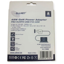 Z ALLNET Ersatznetzteil QC USB-C PD GaN Netzteil Power Supply45Watt 1x USB Typ-C mit 2m festem Kabel EU PLUG