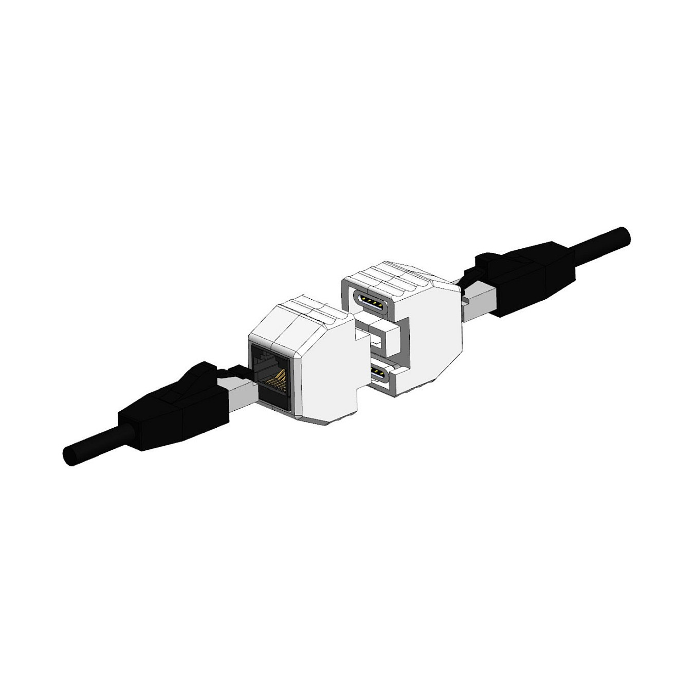 ALLNET TP-TP Kupplung CAT6A Buchse 1:1 8-pol. RJ45 magnetische Sicherungskupplung Abwurfbuchse PoE fähig bis zu 10GBit