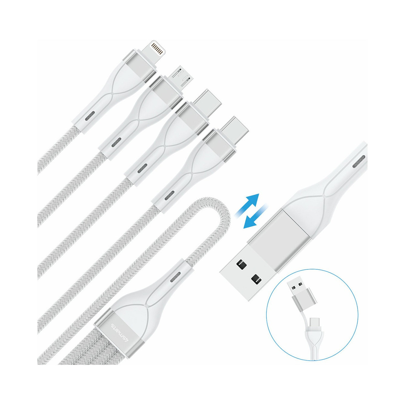 4smarts USB-C A Multi-Ladekabel 4in2 1.2m. wei — Buy in Cyprus with Fast Delivery