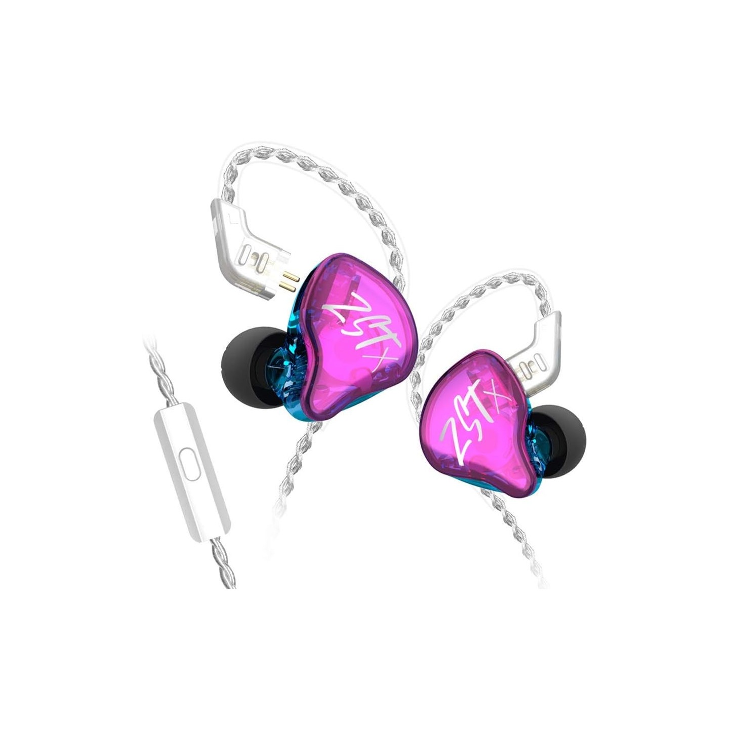 KZ ZST X Purple With Mic - IEM 3,5 In Ear Monitor Earphones, Dynamic Hybrid Dual Driver 1BA+1DD, 2x