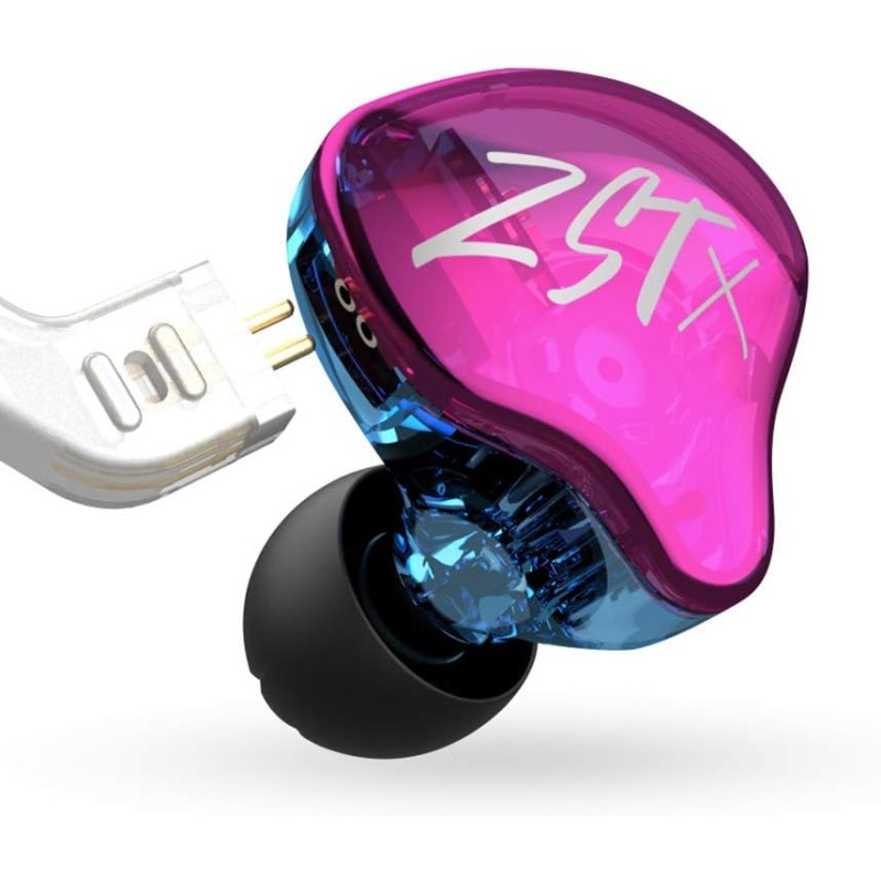 KZ ZST X Purple With Mic - IEM 3,5 In Ear Monitor Earphones, Dynamic Hybrid Dual Driver 1BA+1DD, 2x