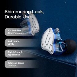 KZ ZS10 PRO Blue With Mic - IEM 3,5 Musician In Ear Monitor Earphones, 4BA+1DD 5 Driver 10mm, metal