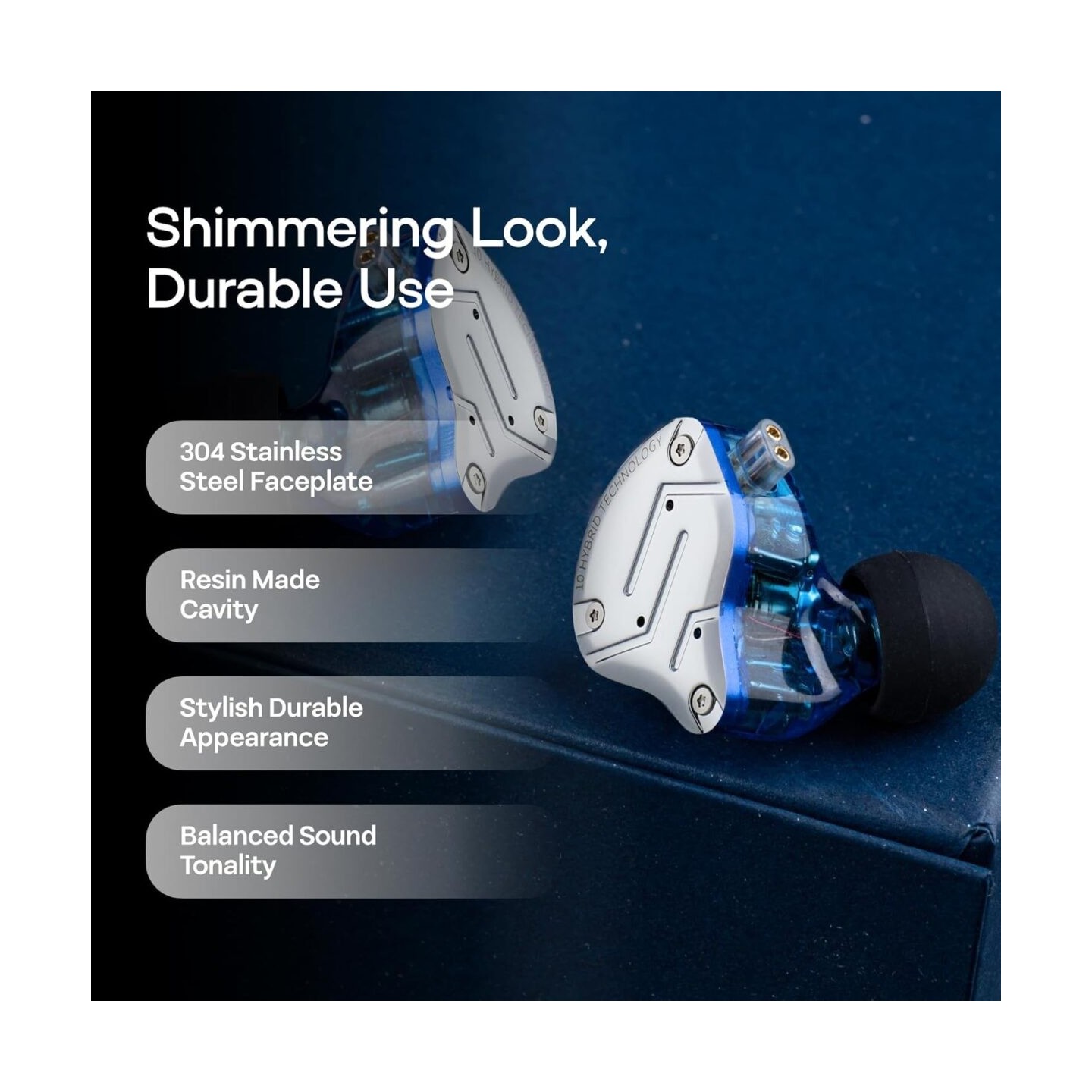 KZ ZS10 PRO Blue With Mic - IEM 3,5 Musician In Ear Monitor Earphones, 4BA+1DD 5 Driver 10mm, metal