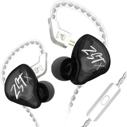KZ ZST X Black With Mic - IEM 3,5 In Ear Monitor Earphones, Dynamic Hybrid Dual Driver 1BA+1DD, 2x