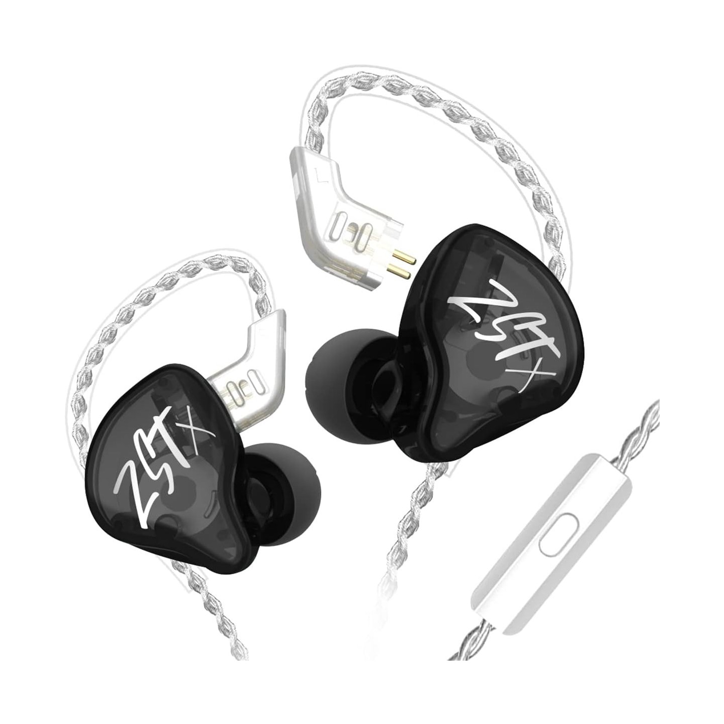 KZ ZST X Black With Mic - IEM 3,5 In Ear Monitor Earphones, Dynamic Hybrid Dual Driver 1BA+1DD, 2x