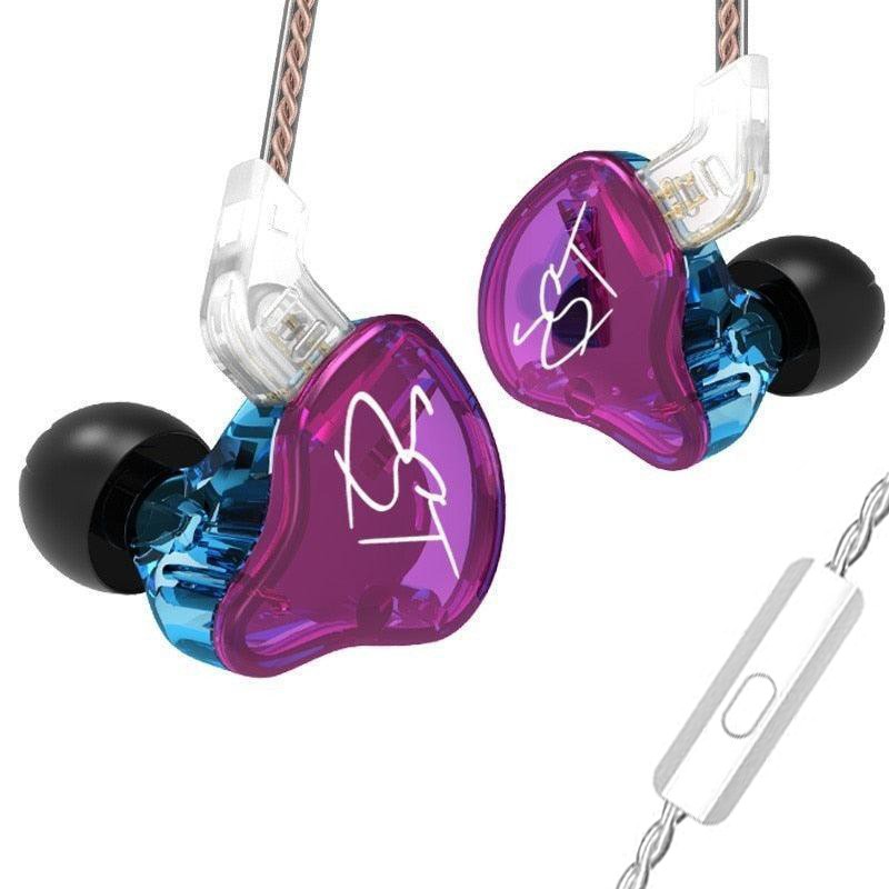 KZ ZST Purple With Mic - IEM 3,5 In Ear Monitor Earphones, Dynamic Hybrid Dual Driver 1BA+1DD