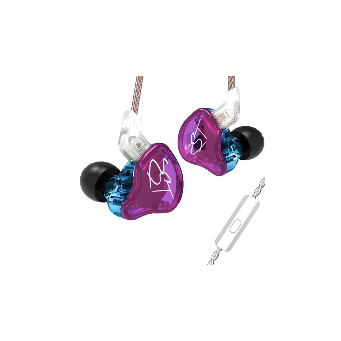 KZ ZST Purple With Mic - IEM 3,5 In Ear Monitor Earphones, Dynamic Hybrid Dual Driver 1BA+1DD