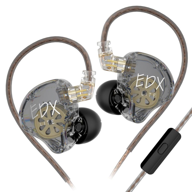 KZ EDX LITE Transparent Grey With MIC - IEM 3,5 In Ear Monitor Earphones, Super-Linear, HIFI bass, N