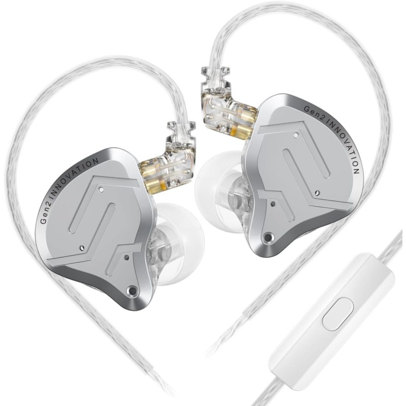 KZ ZSN PRO 2 SIlver With Mic - IEM 3,5 In Ear Monitor Earphones, Hybrid 1BA+1DD 10mm, metal, HIFI ba
