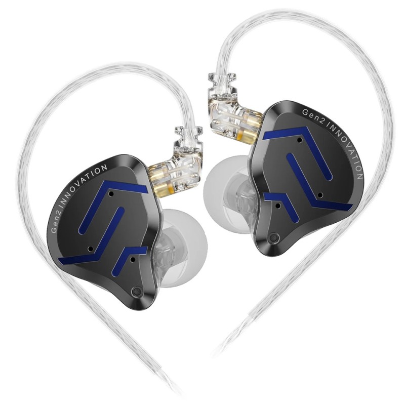 KZ ZSN PRO 2 Black Blue No Mic - IEM 3,5 In Ear Monitor Earphones, Hybrid 1BA+1DD 10mm, metal, HIFI
