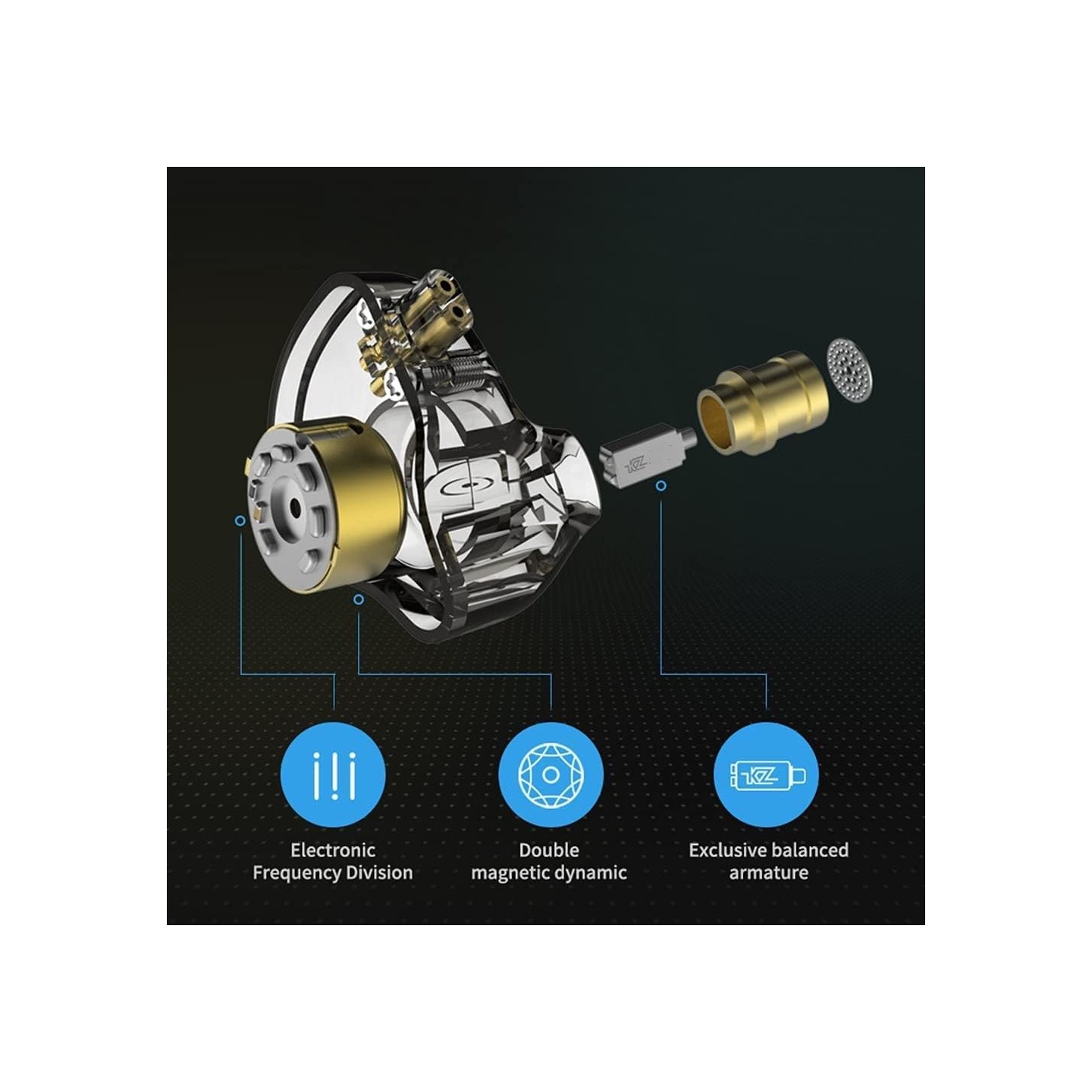 KZ ZSN PRO Grey No Mic - IEM 3,5 In Ear Monitor Earphones, Dynamic Hybrid Dual Driver 1BA+1DD