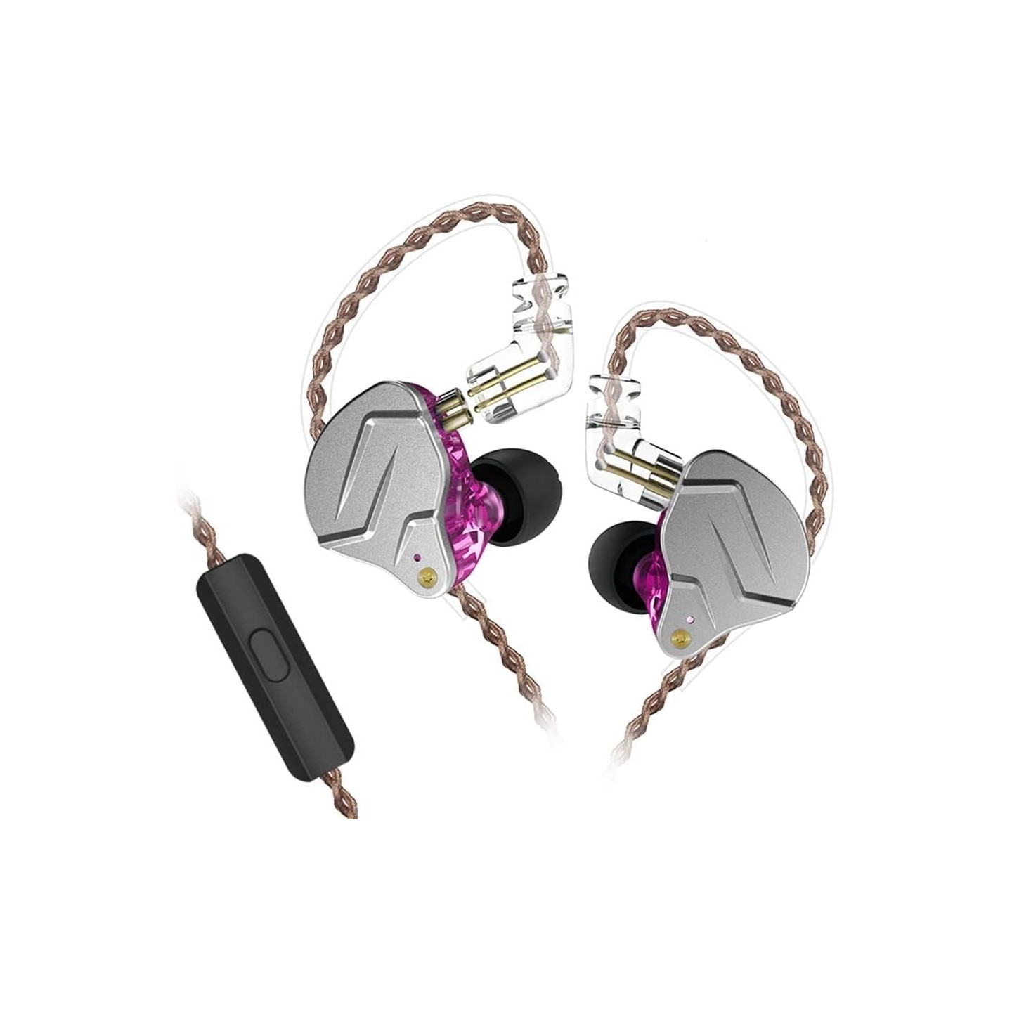 KZ ZSN PRO Purple Mic - IEM 3,5 In Ear Monitor Earphones, Dynamic Hybrid Dual Driver 1BA+1DD