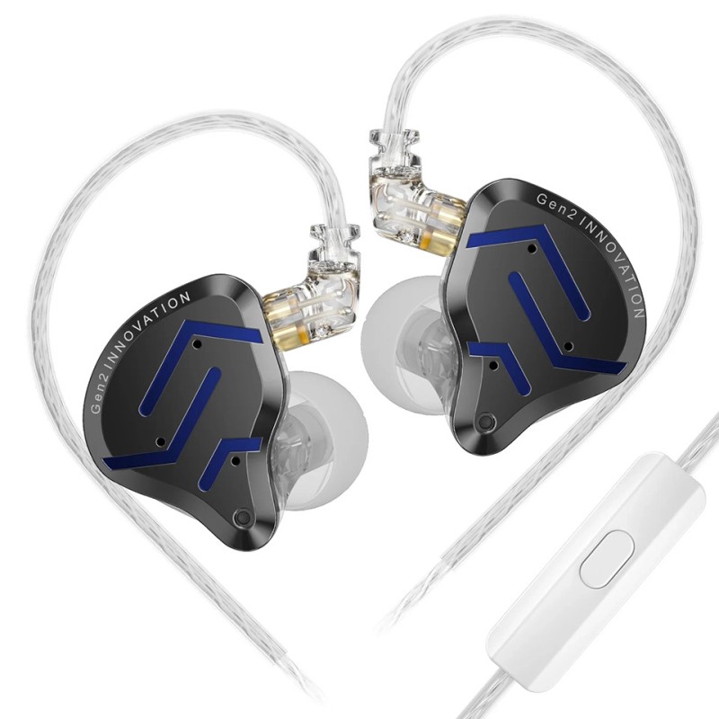 KZ ZSN PRO 2 Black Blue With Mic - IEM 3,5 In Ear Monitor Earphones, Hybrid 1BA+1DD 10mm, metal HIFI