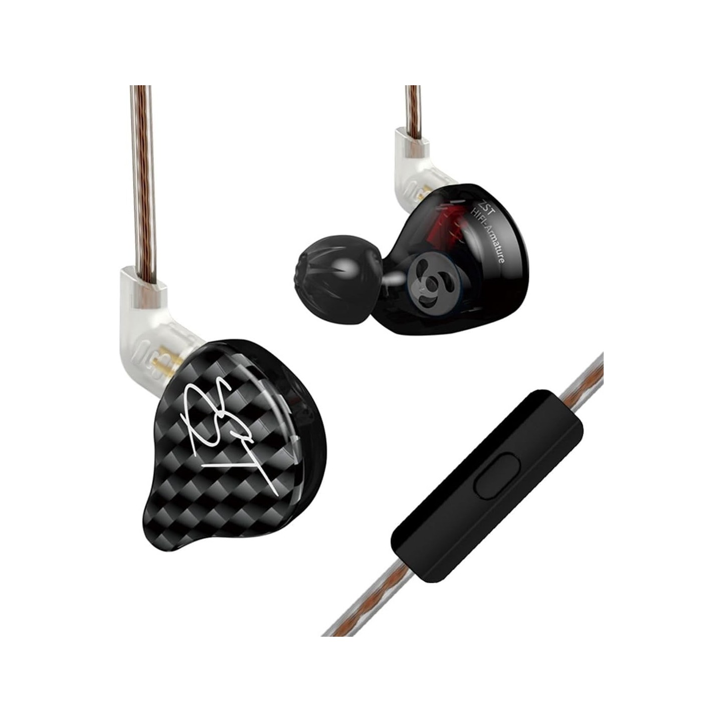 KZ ZST Black With Mic - IEM 3,5 In Ear Monitor Earphones, Dynamic Hybrid Dual Driver 1BA+1DD