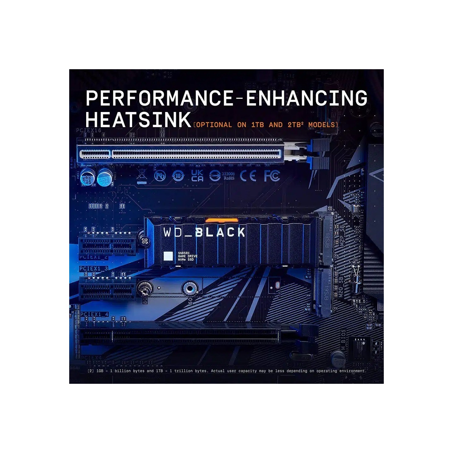 Western Digital WD_BLACK SN850X 2TB M.2 NVMe SSD with Heatsink - PCIe 4.0 x4 7300 MB/s - WDS200T2XHE (Boxed)