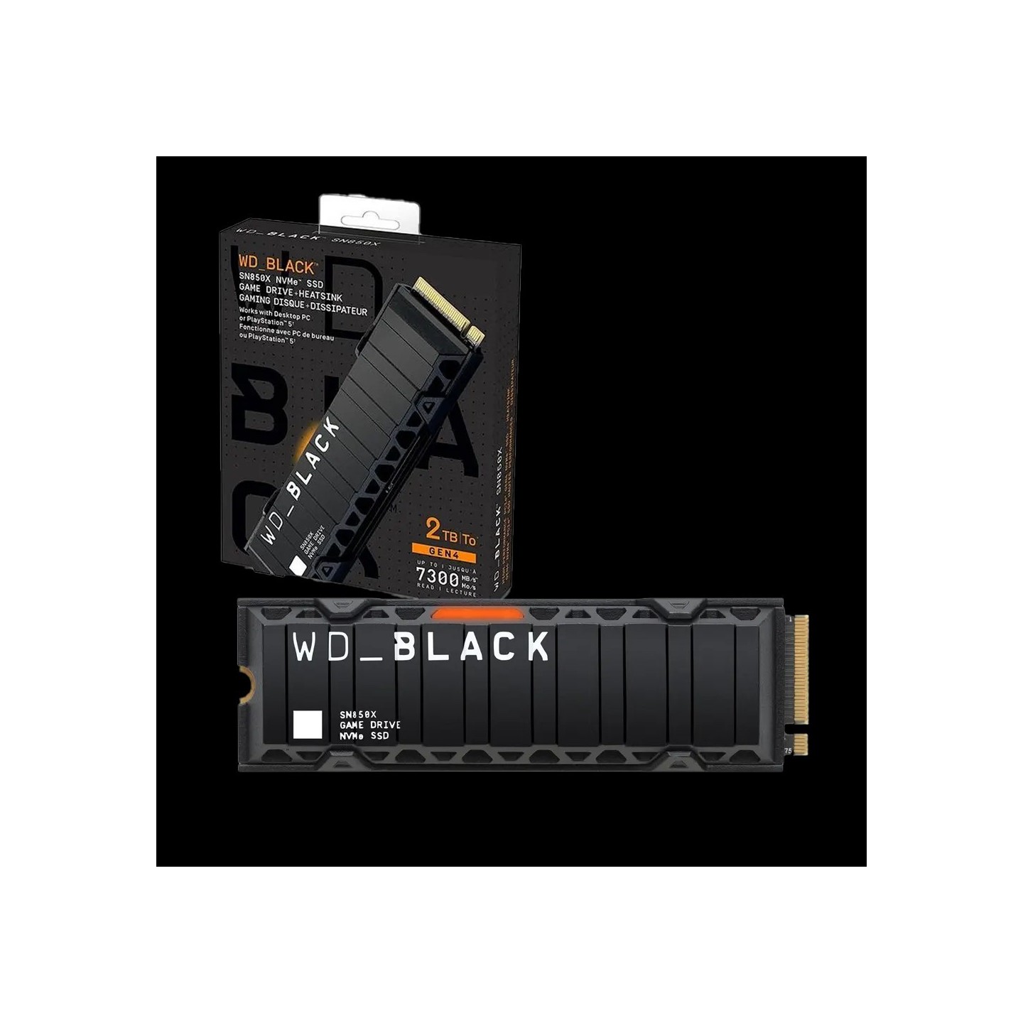 Western Digital WD_BLACK SN850X 2TB M.2 NVMe SSD with Heatsink - PCIe 4.0 x4 7300 MB/s - WDS200T2XHE (Boxed)