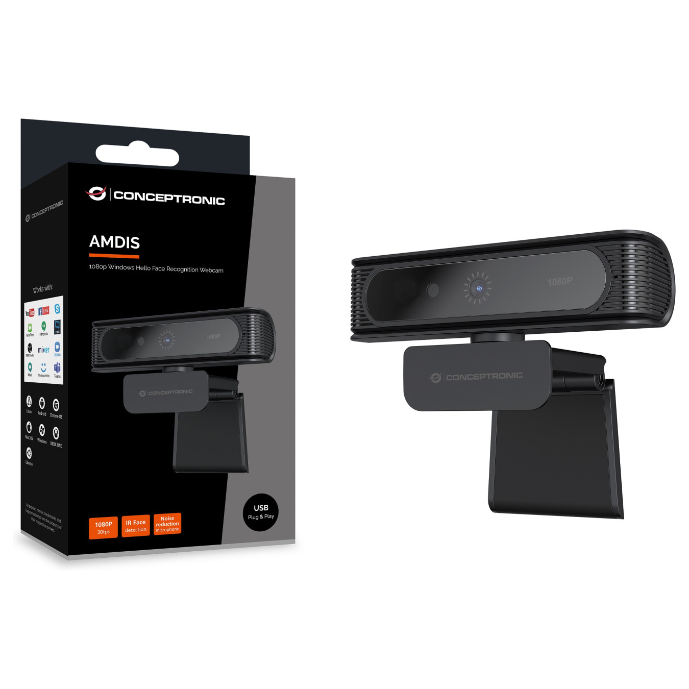 CONCEPTRONIC Webcam USB-A2.0 80° 1080P 30Hz FullHD +Mikro sw — Buy in Cyprus with Fast Delivery