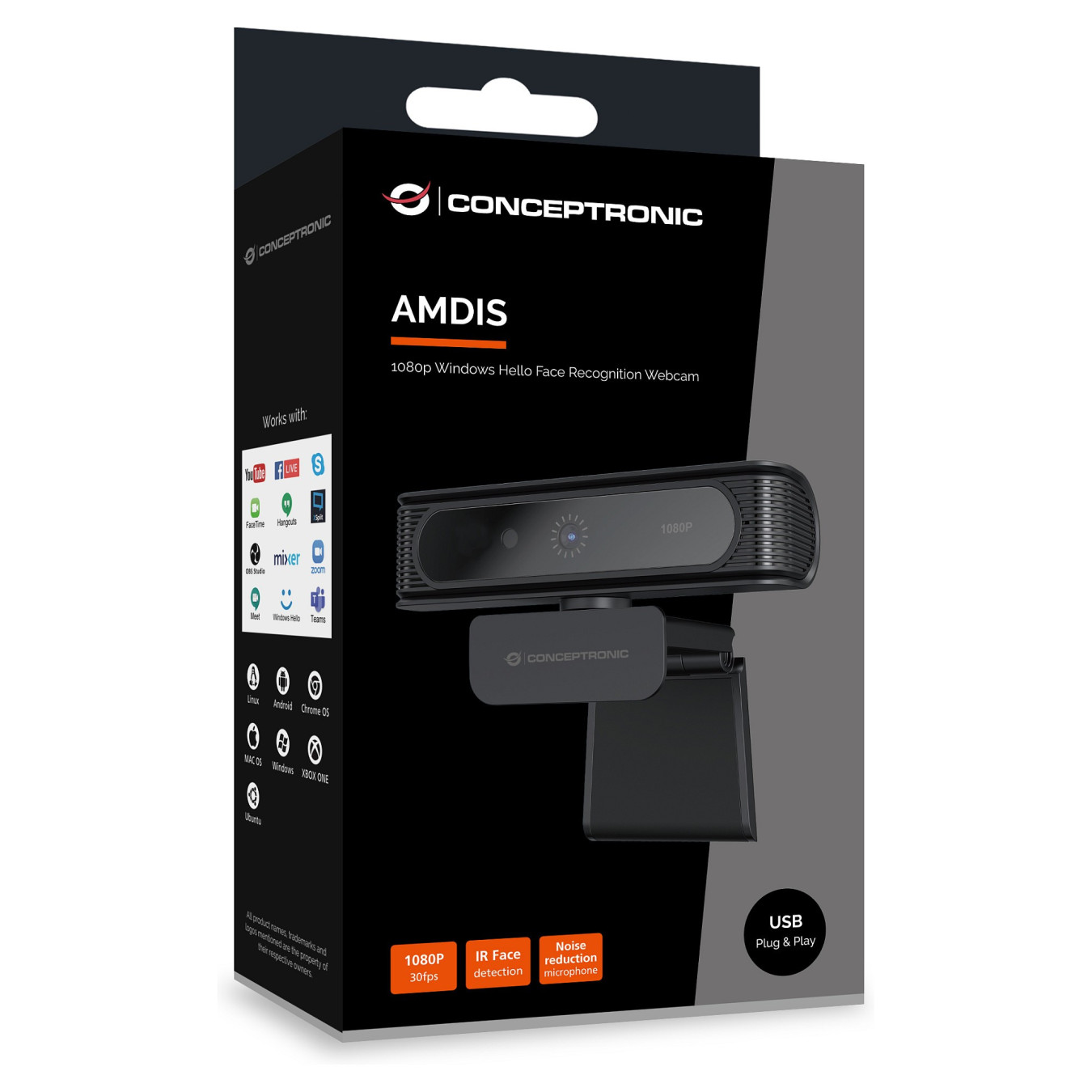 CONCEPTRONIC Webcam USB-A2.0 80° 1080P 30Hz FullHD +Mikro sw — Buy in Cyprus with Fast Delivery