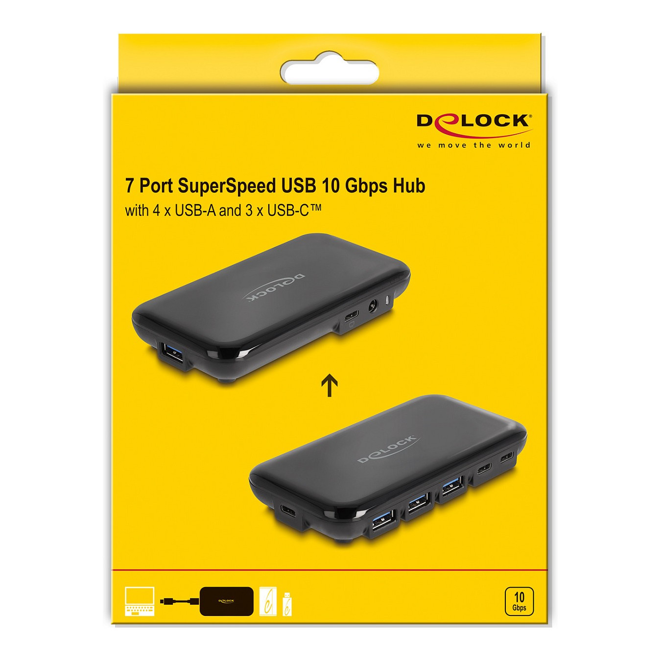 DELOCK 7 Port USB 3.2 Gen 2 Hub mit 4 USB Typ-A und 3 USB Type-C Ports — Buy in Cyprus with Fast Delivery