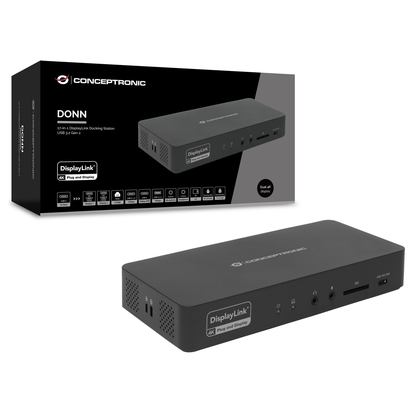 CONCEPTRONIC 17-1 Dock USB-C- to HDMI DP GbE 3xUSB-C + 135W sw — Buy in Cyprus with Fast Delivery