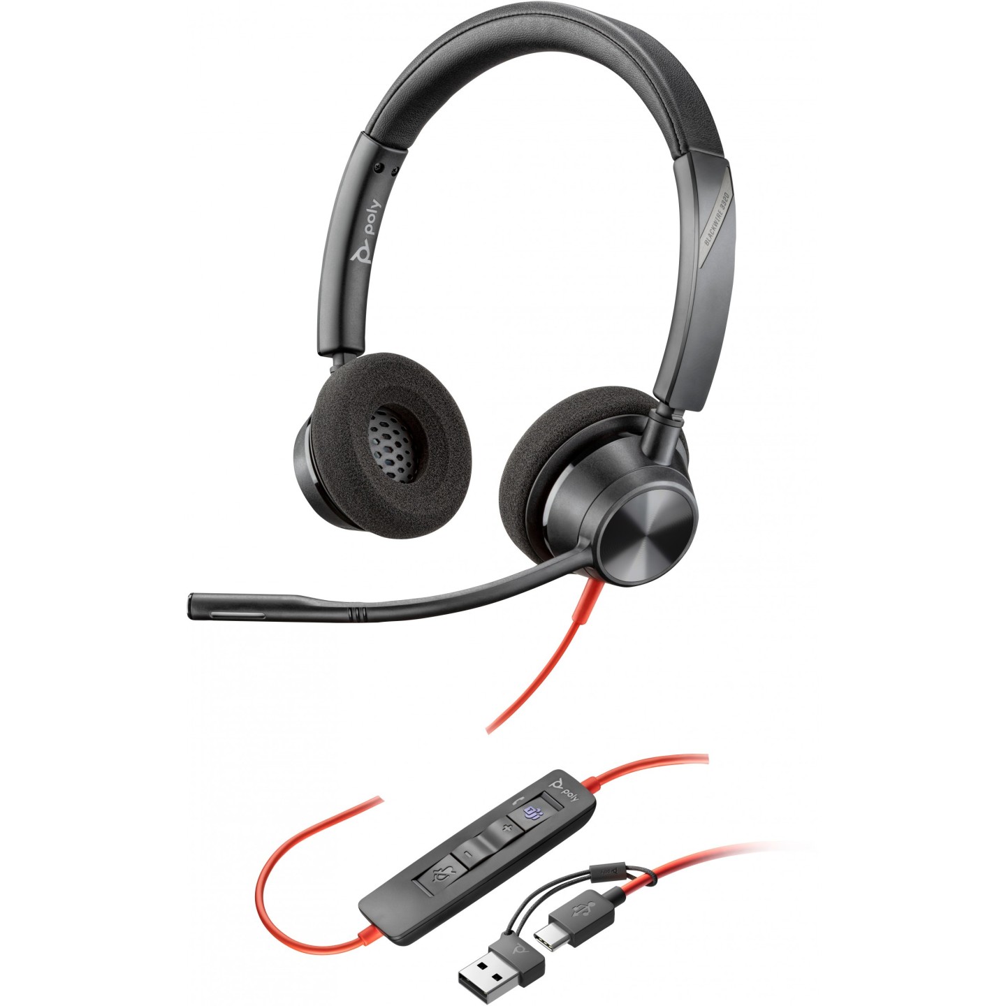 Poly Blackwire 3320 Stereo Headset 214012-01 USB-C w/ Adapter Teams Certified (Boxed) — Buy in Cyprus with Fast Delivery