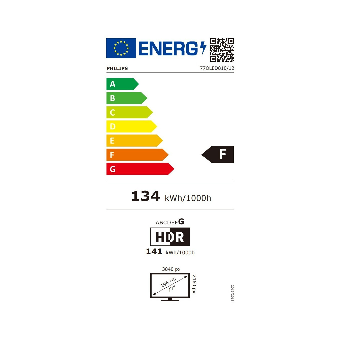 194cm 77' (3840x2160) Philips 77OLED810 12 16:9 OLED 144Hz 4x HDMI 2.1 2x USB LAN WLAN Ambilight Google TV HDR10+ Dol...