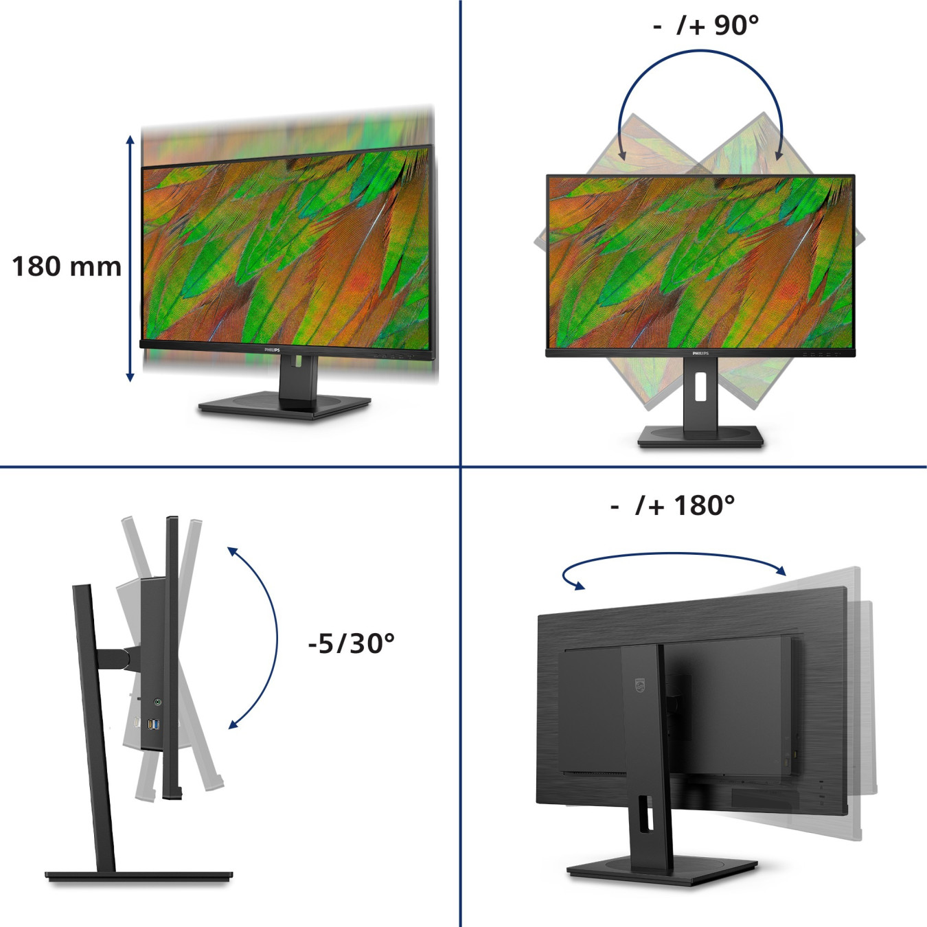 Philips 32B1U3900 - 31.5in 4K UHD VA Monitor, HDMI/DP/USB-C, Black — Buy in Cyprus with Fast Delivery
