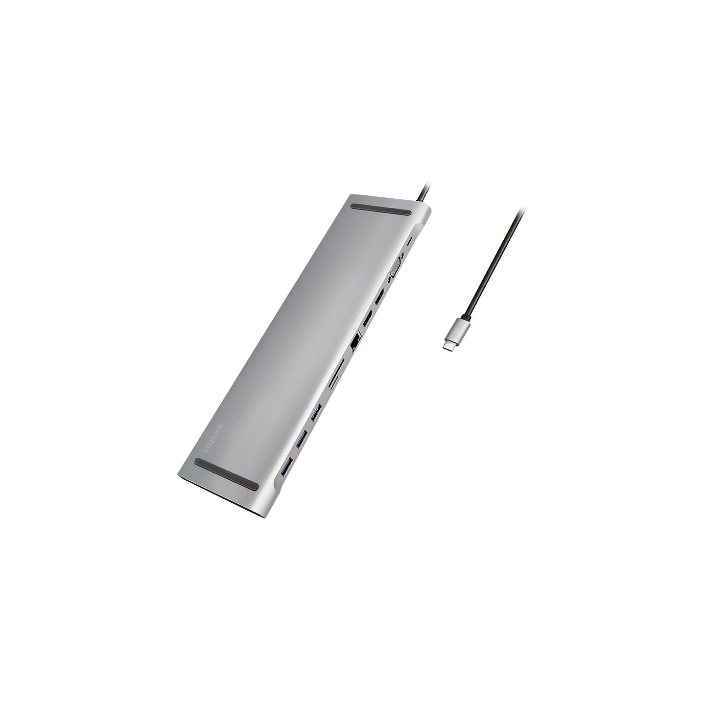 LogiLink UA0373 USB-C 11-in-1 Docking Station - 100W PD, 2x HDMI, VGA, Gigabit Ethernet, Silver