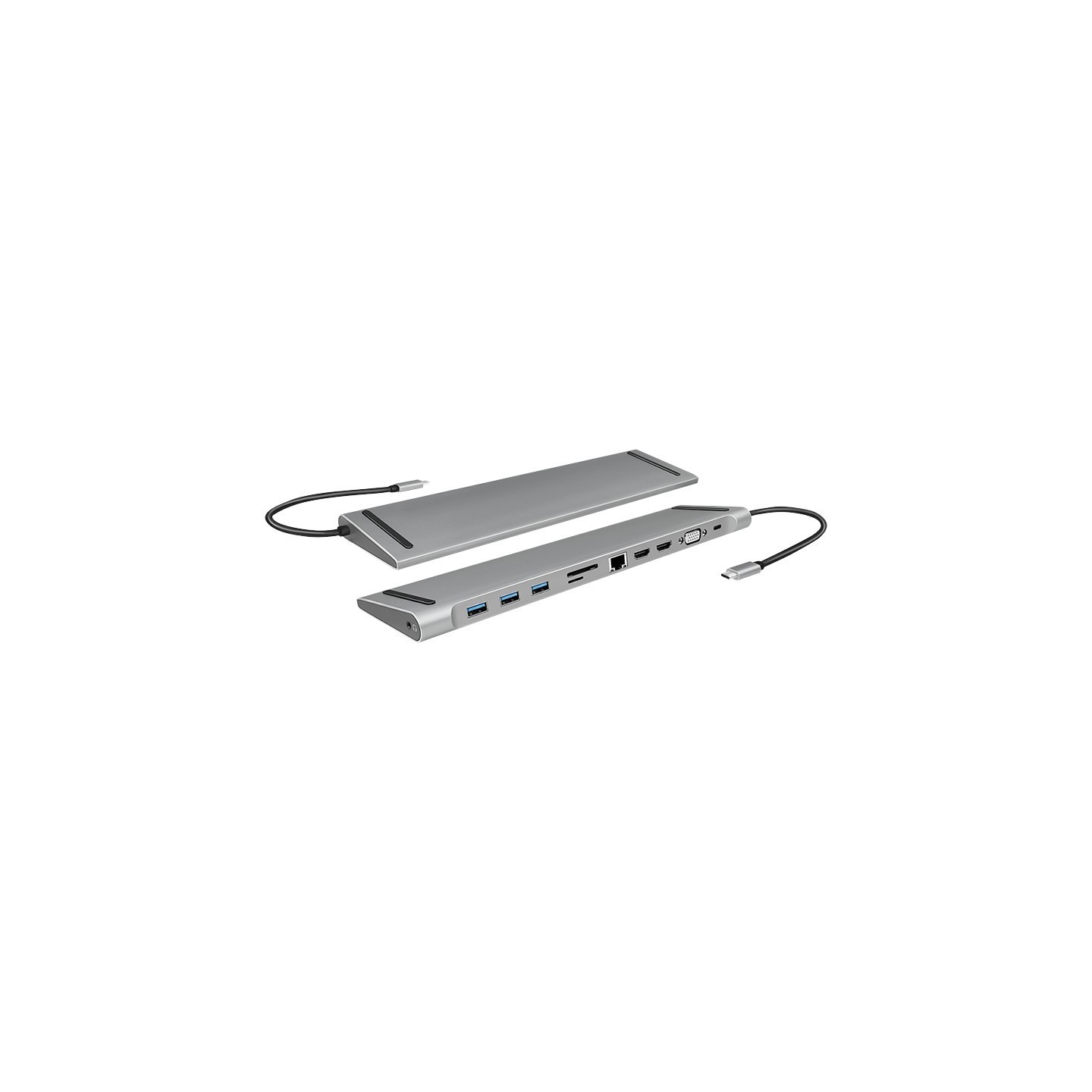 LogiLink UA0373 USB-C 11-in-1 Docking Station - 100W PD, 2x HDMI, VGA, Gigabit Ethernet, Silver