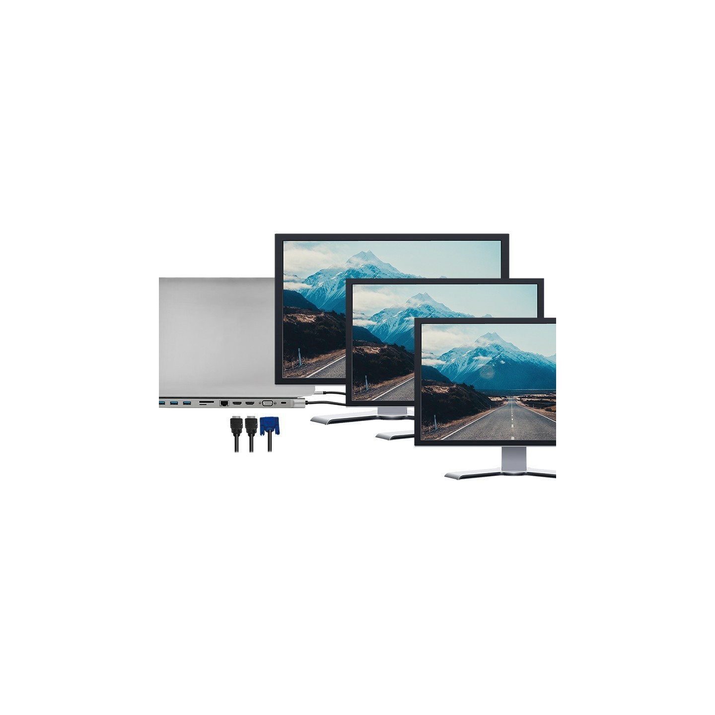 LogiLink UA0373 USB-C 11-in-1 Docking Station - 100W PD, 2x HDMI, VGA, Gigabit Ethernet, Silver