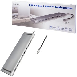 LogiLink UA0373 USB-C 11-in-1 Docking Station - 100W PD, 2x HDMI, VGA, Gigabit Ethernet, Silver