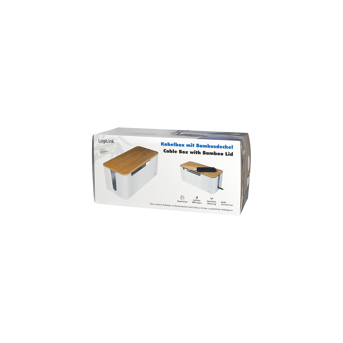 Management Cable Box Bambus-Deckel 320 x 140 x 130mm LogiLink White — Buy in Cyprus with Fast Delivery